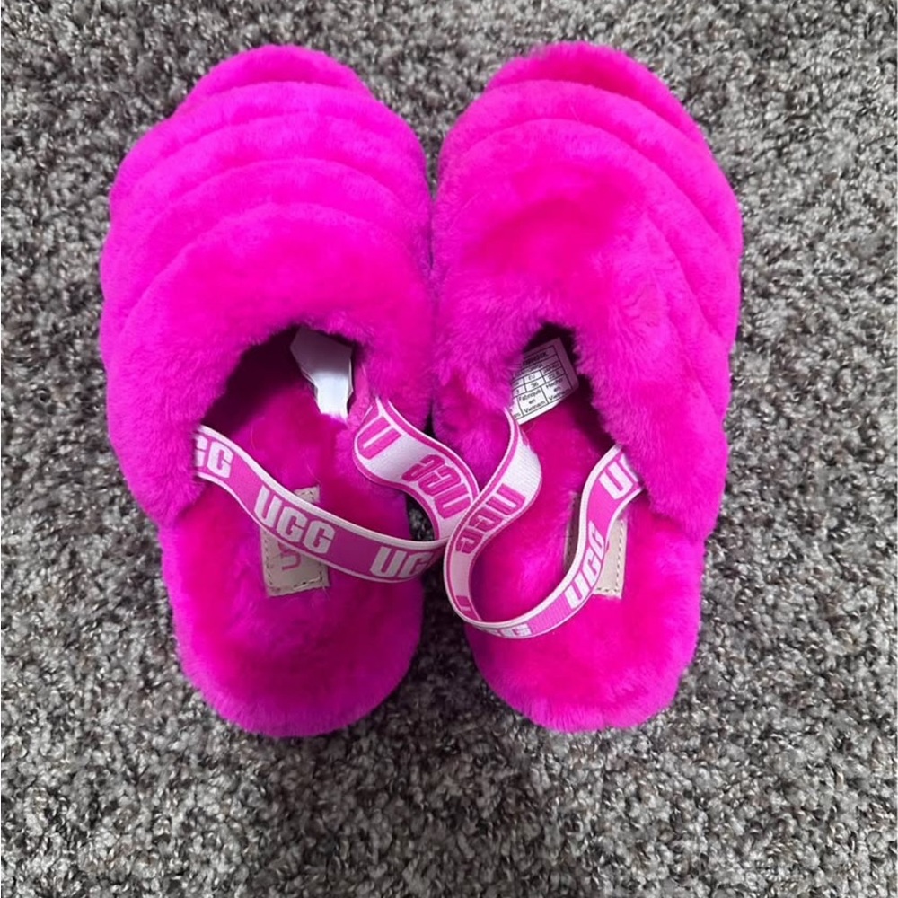 UGG Vibrant Pink Fluffy Slides